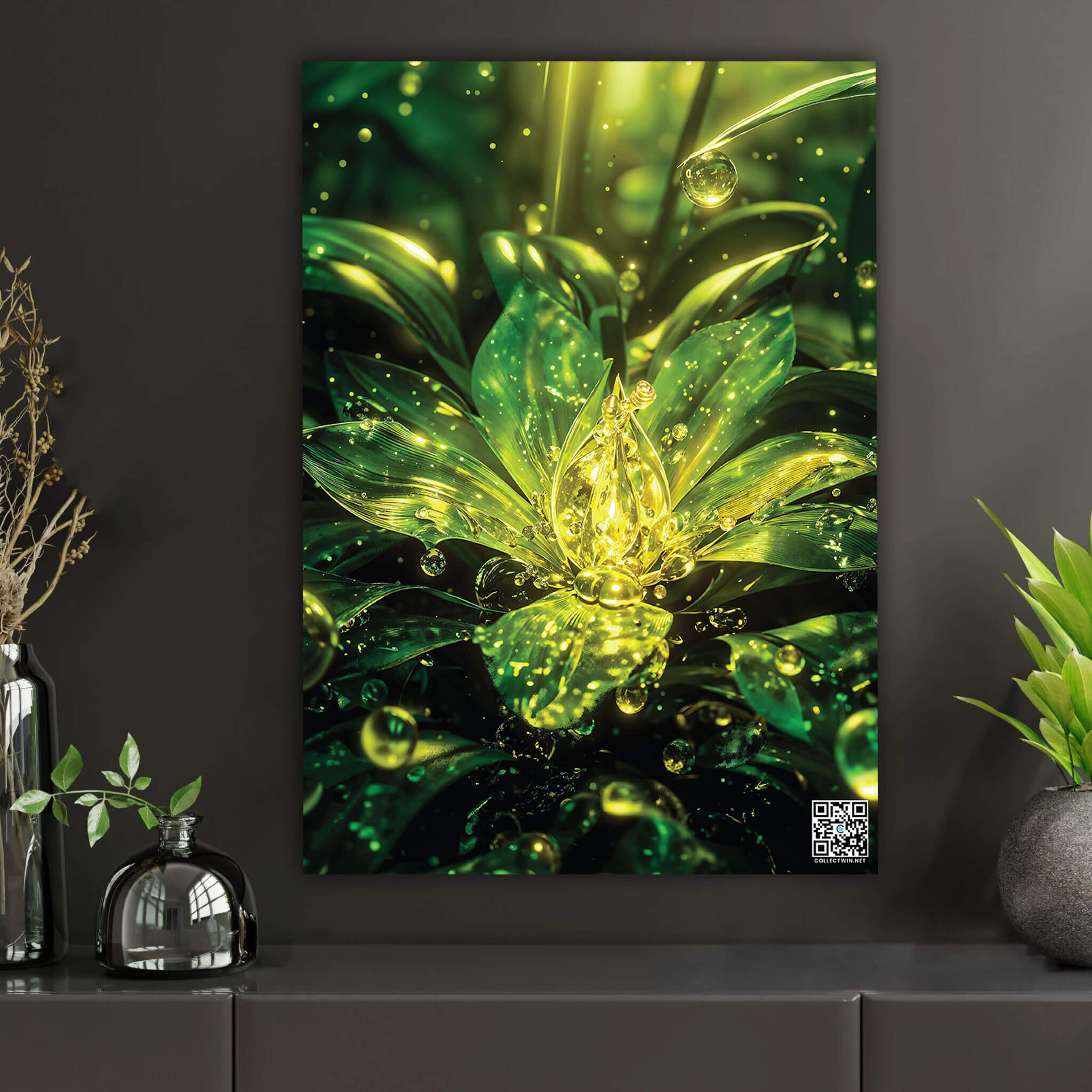 Emerald Lotus Glow | Interactive AR Wall Decor